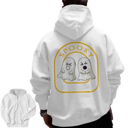 Halloween Math Teacher Cottagecore Spooky Inequalities Ghost Men Zip Up Hoodie Back Print - teacherstshirts.com