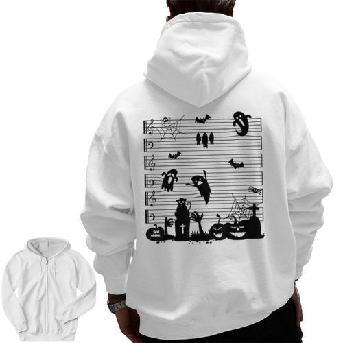 Halloween Music Note Clefs Spooky Ghost For Music Teacher Men Zip Up Hoodie Back Print - teacherstshirts.com UK