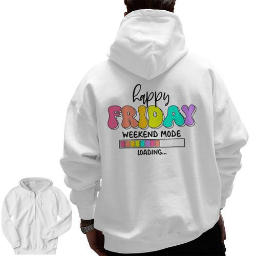 Happy Friyay Teacher School Friday Weekend Vibes Men Zip Up Hoodie Back Print - teacherstshirts.com UK