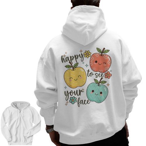 Happy To See Your Face Teacher Apple Men Zip Up Hoodie Back Print - teacherstshirts.com AU