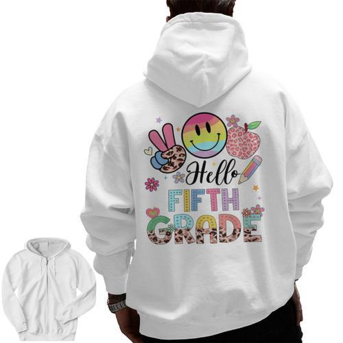 Hello 5th Grade Boy Girl Teacher Back To School 5th Grade Men Zip Up Hoodie Back Print - teacherstshirts.com DE