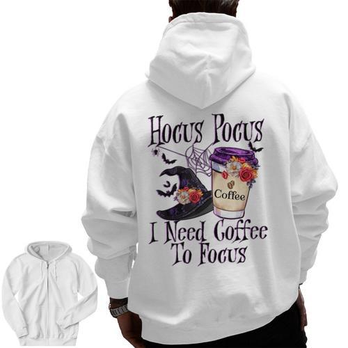 Hocus Pocus I Need Coffee To Focus Halloween Teacher Men Zip Up Hoodie Back Print - teacherstshirts.com CA