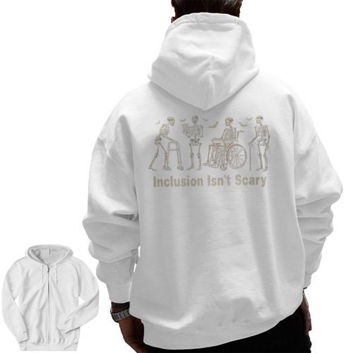 Inclusion Isn't Scary Skeleton Halloween Sped Teacher Premium Tri-Blend Men Zip Up Hoodie Back Print - teacherstshirts.com UK