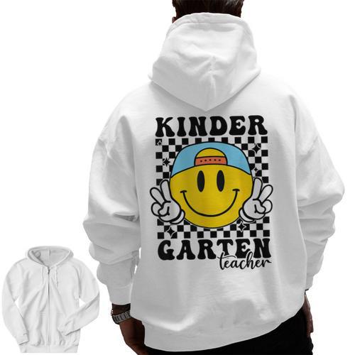Kindergarten Teacher Hippie Smile Face Back School Men Zip Up Hoodie Back Print - teacherstshirts.com DE