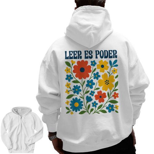 Leer Es Poder Cute Floral Boho Spanish Teacher Reading Men Zip Up Hoodie Back Print - teacherstshirts.com DE