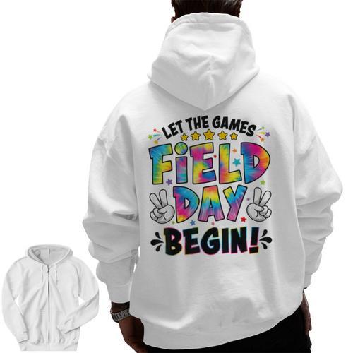 Let The Games Field Day Begin Tie Dye Adults Teacher Kids Men Zip Up Hoodie Back Print - teacherstshirts.com