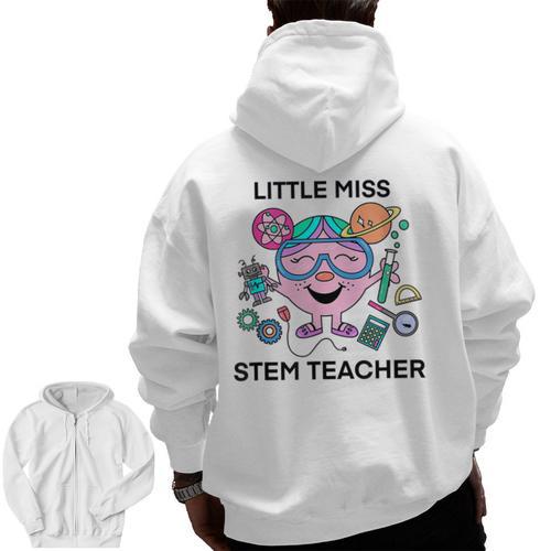 Little Miss Stem Teacher Men Zip Up Hoodie Back Print - teacherstshirts.com