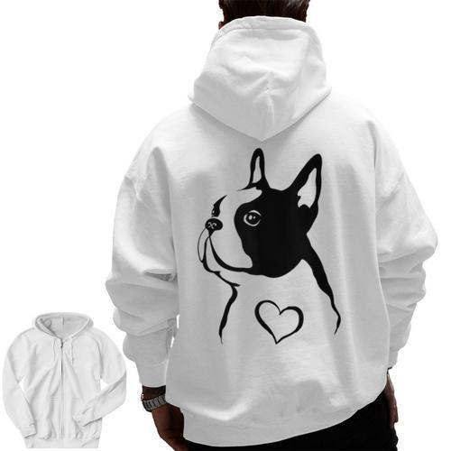 I Love My Boston Terrier Dog With Heart Men Zip Up Hoodie Back Print - Bostonterriersmerch.com
