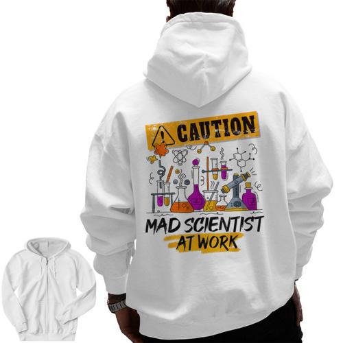 Mad Scientist Halloween Costume Science Teacher Men Zip Up Hoodie Back Print - teacherstshirts.com UK