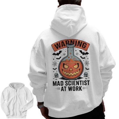 Mad Scientist Pumpkin Science Teacher Halloween Costume Kids Men Zip Up Hoodie Back Print - teacherstshirts.com UK