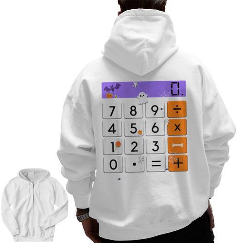 Math Teacher Halloween Costume Calculator Math Pun Men Zip Up Hoodie Back Print - teacherstshirts.com UK