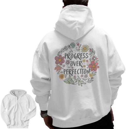 Motivational Progress Over Perfection Back To School Teacher Men Zip Up Hoodie Back Print - teacherstshirts.com DE