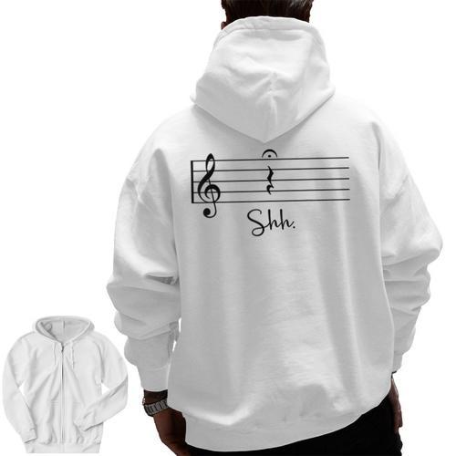 Music Notes Shirt Shh Quarter Fermata Teacher Men Zip Up Hoodie Back Print - teacherstshirts.com AU