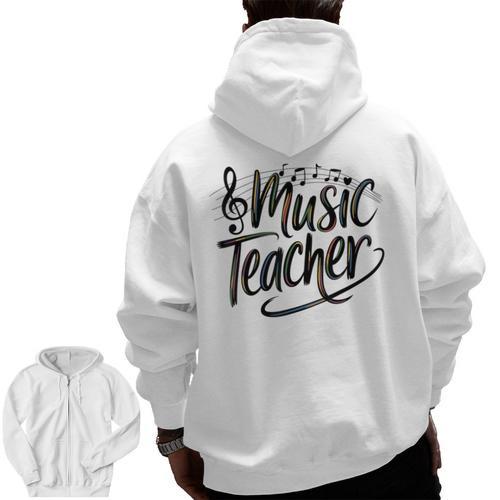 Music Teacher For Women Elementary First Day Of School Men Zip Up Hoodie Back Print - teacherstshirts.com