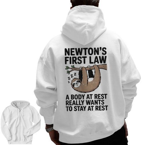 Newtons First Law Physics Jokes Science Teacher Men Zip Up Hoodie Back Print - teacherstshirts.com AU