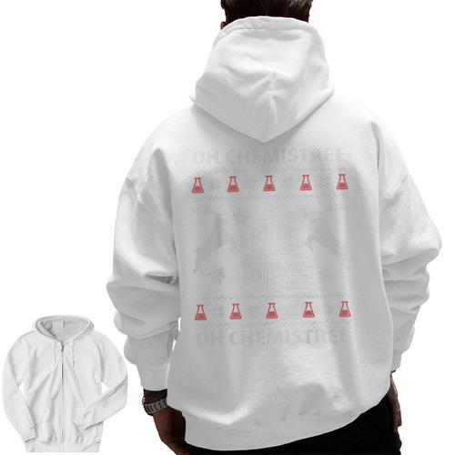 Oh Chemistree Ugly Christmas Sweater Science Student Teacher Men Zip Up Hoodie Back Print - teacherstshirts.com UK