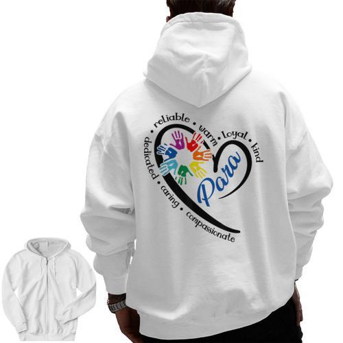 Para Heart Teacher Paraprofessional Paraeducator Men Women Men Zip Up Hoodie Back Print - teacherstshirts.com