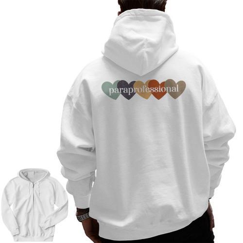 Paraprofessional Teacher Hearts Back To School Teach Rainbow Men Women Kids Men Zip Up Hoodie Back Print - teacherstshirts.com UK