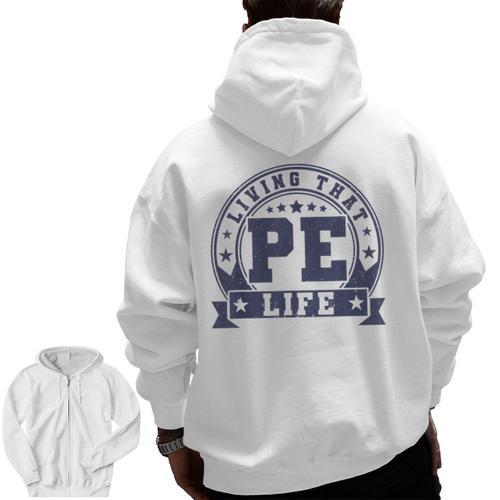 PE Teacher Living That PE Life Physical Education Teacher Men Zip Up Hoodie Back Print - teacherstshirts.com CA