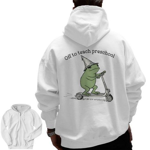 Pre K Grade Teacher Frog Back To School Preschool Men Zip Up Hoodie Back Print - teacherstshirts.com AU