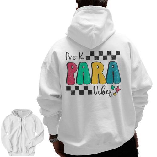 Pre-K Paraprofessional Teacher Back To School Vibes Men Zip Up Hoodie Back Print - teacherstshirts.com CA