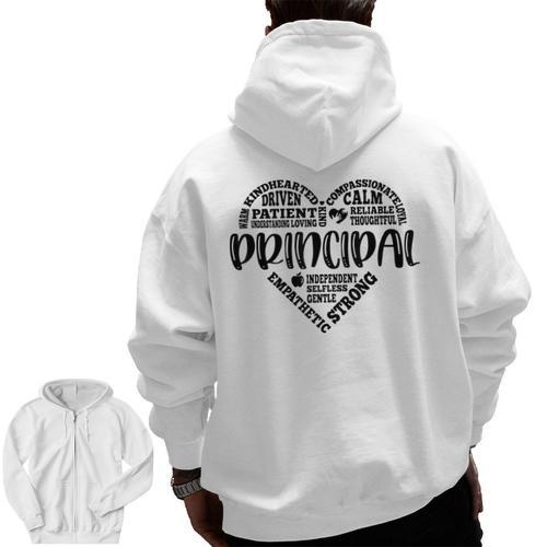 Principal Heart Life School Principal Teacher Appreciation Men Zip Up Hoodie Back Print - teacherstshirts.com CA