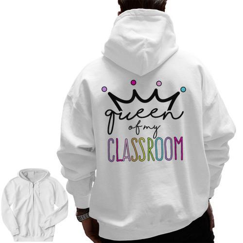Queen Of My Classroom Colorful Teacher For Men Women Men Zip Up Hoodie Back Print - teacherstshirts.com