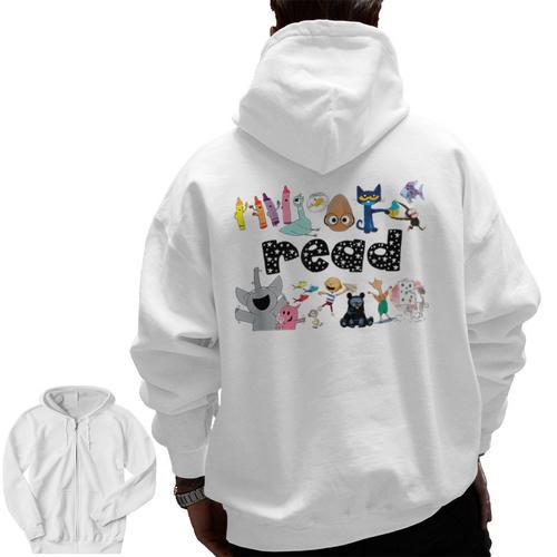 Read Children's Books Teacher Men Zip Up Hoodie Back Print - teacherstshirts.com