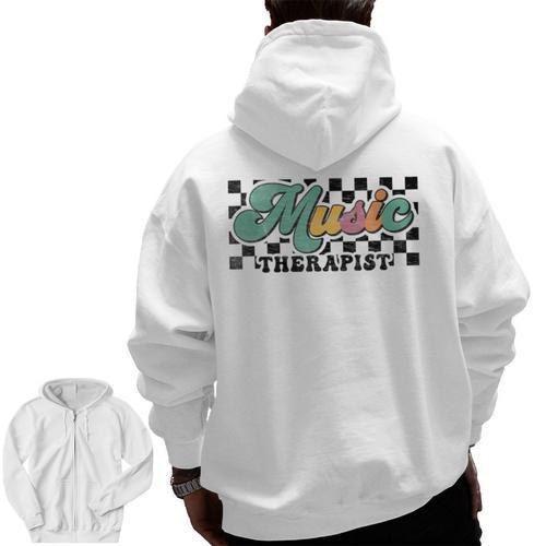 Retro Checkered Music Therapist Squad Music Therapy Teacher For Men Women Men Zip Up Hoodie Back Print - teacherstshirts.com