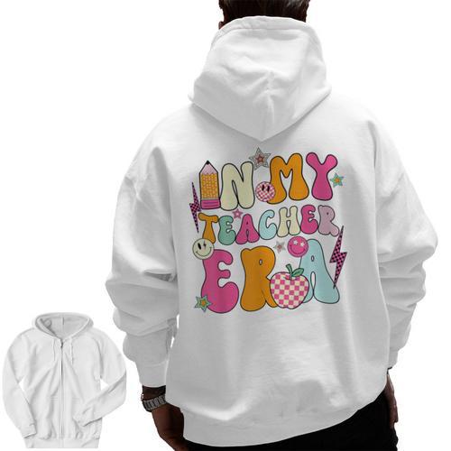 Retro Groovy In My Teaching Era Best Teacher Appreciation Men Zip Up Hoodie Back Print - teacherstshirts.com AU