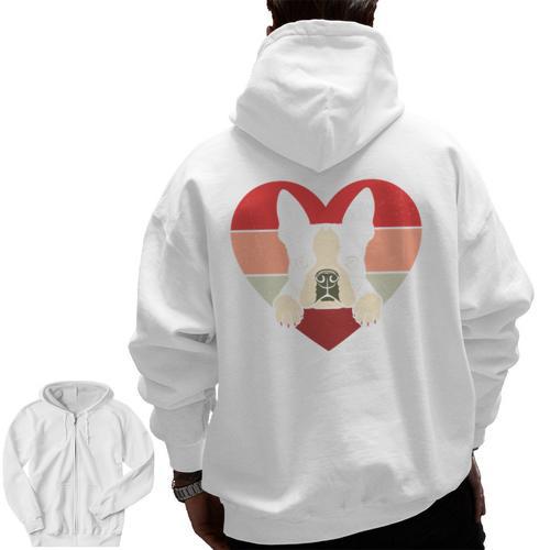 Retro Heart Boston Terrier Dog Vintage Valentine Men Zip Up Hoodie Back Print - Bostonterriersmerch.com