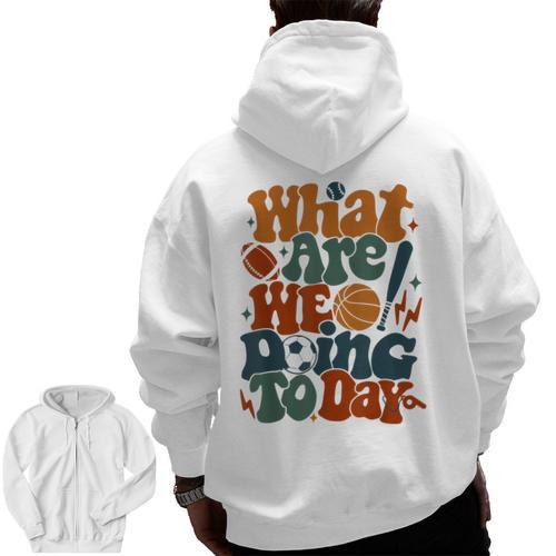 Retro PE Teacher What Are We Doing Today School Coach Women Men Zip Up Hoodie Back Print - teacherstshirts.com CA