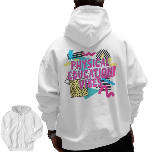 Retro Physical Education Vibes Gym Teacher Phys Ed Teacher Men Zip Up Hoodie Back Print - teacherstshirts.com UK