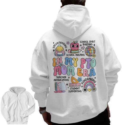 Retro In My PTO Mom Era Parent Organization Team Teacher Men Zip Up Hoodie Back Print - teacherstshirts.com AU