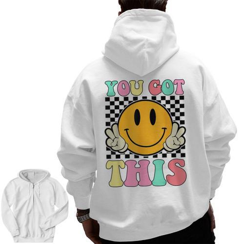 You Got This Retro Smile Motivational Testing Day Teacher Men Zip Up Hoodie Back Print - teacherstshirts.com CA