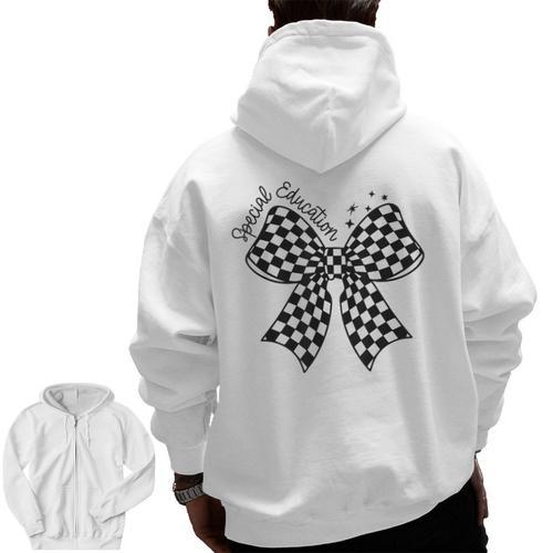 Retro Special Education Squad Coquette Bow SPED Teacher Men Zip Up Hoodie Back Print - teacherstshirts.com AU