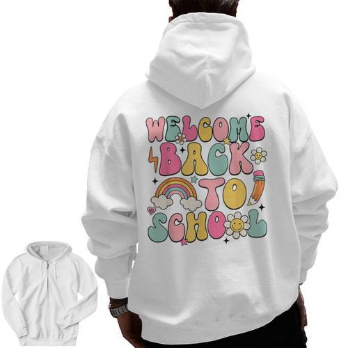 Retro Welcome Back To School Teacher Appreciation Boys Girls Men Zip Up Hoodie Back Print - teacherstshirts.com