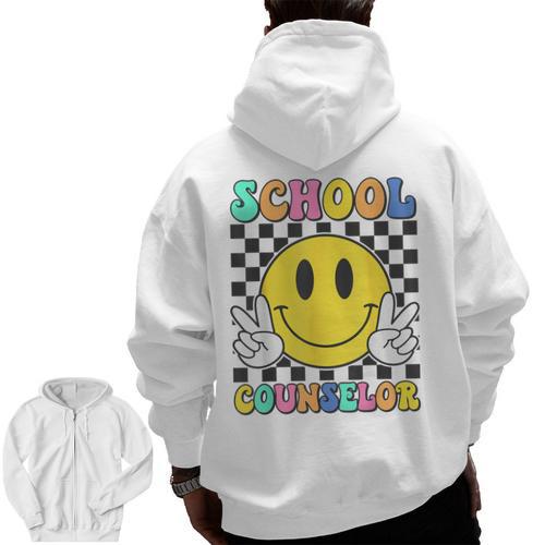 School Counselor Teacher Counseling Office School Guidance Men Zip Up Hoodie Back Print - teacherstshirts.com AU