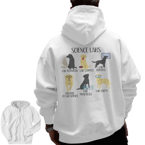 Science Labs Dogs Labrador Retriever Science Teacher Men Zip Up Hoodie Back Print - teacherstshirts.com UK