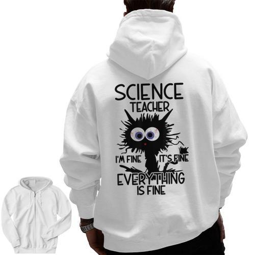 Science Teacher Appreciation Merch -Adults -Youth Grey Classic Fit Modern Science Theme Cartoon Men Zip Up Hoodie Back Print - teacherstshirts.com DE