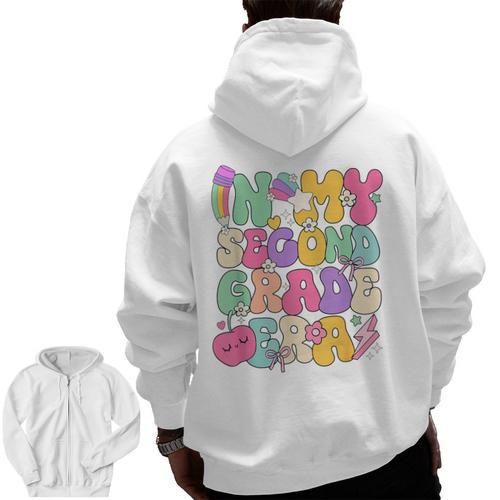 In My Second Grade Era Teachers Women Back To School Girls Men Zip Up Hoodie Back Print - teacherstshirts.com AU