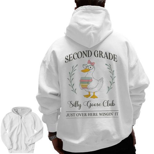 Second Grade Silly Goose Club For Teacher Or Student Men Zip Up Hoodie Back Print - teacherstshirts.com AU