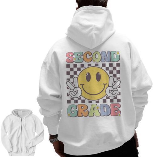 Second Grade Teachers Boys Girls Smile Face 2nd Grade Team Men Zip Up Hoodie Back Print - teacherstshirts.com AU