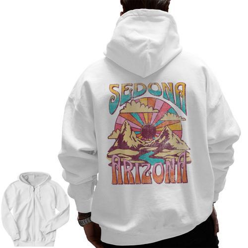 Sedona Arizona Nature Hiking Mountains Outdoors Vintage Men Zip Up Hoodie Back Print - Bostonterriersmerch.com