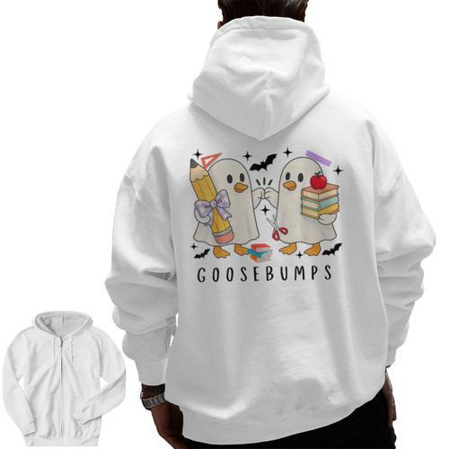 Silly Goose Spooky Teacher Halloween Cute Goosebumps Men Zip Up Hoodie Back Print - teacherstshirts.com