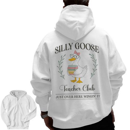 Silly Goose Teacher Club Men Zip Up Hoodie Back Print - teacherstshirts.com
