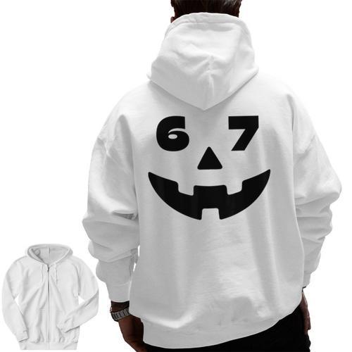 Six Seven Halloween Costume For Students Teachers 6 7 Men Zip Up Hoodie Back Print - teacherstshirts.com AU