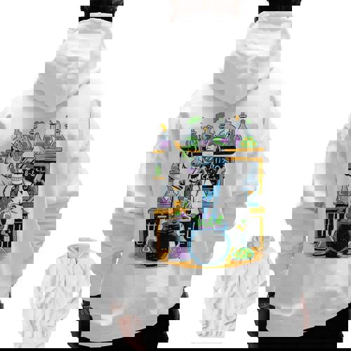 Skeleton Mad Scientist Halloween Costume Science Teacher Men Zip Up Hoodie Back Print - teacherstshirts.com