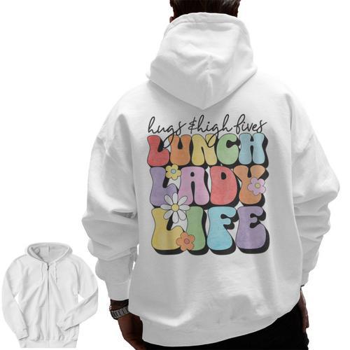 Soul Bleach Teacher Staff First Day Of School Last Hugs & High Fives Lunch Lady Vibes Blue Classic Fit Men Zip Up Hoodie Back Print - teacherstshirts.com AU