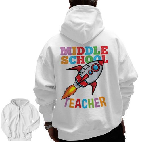 Space Middle School Teacher Back To School Men Women Kids Men Zip Up Hoodie Back Print - teacherstshirts.com